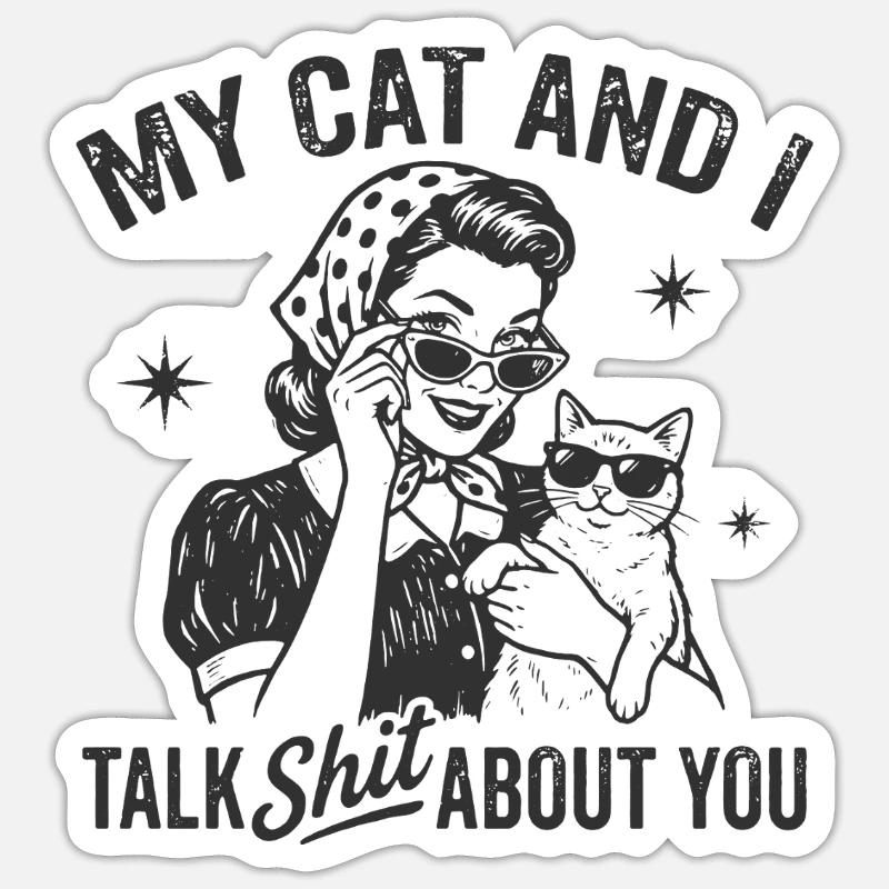 Katzengespräch im Retrostil Lästern Geschenk Sticker Größe S (10 x 10 cm)