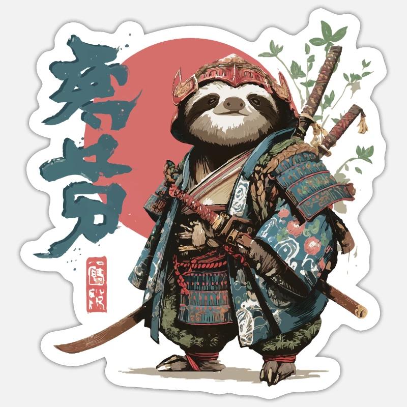 Samurai Sloth Warrior - Sticker size S (10 x 10 cm) - white matte