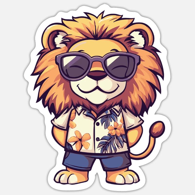 Vacances Lion Comic - Sticker taille S (10 x 10 cm) - blanc mat