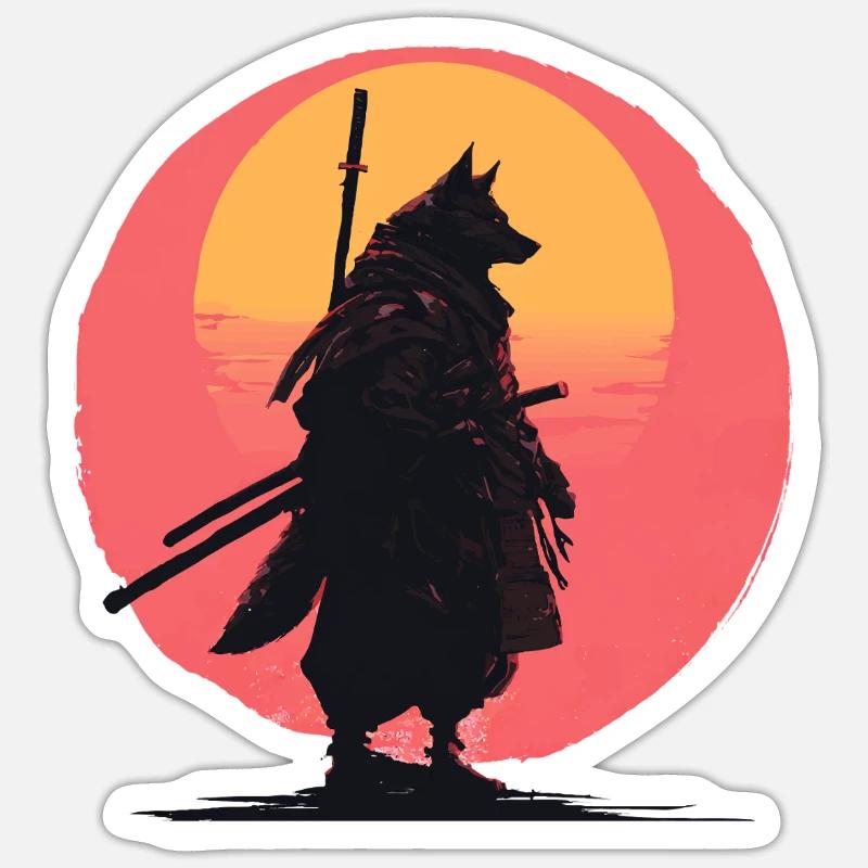 Wolf Sunset Samurai Rider Sticker Größe S (10 x 10 cm)