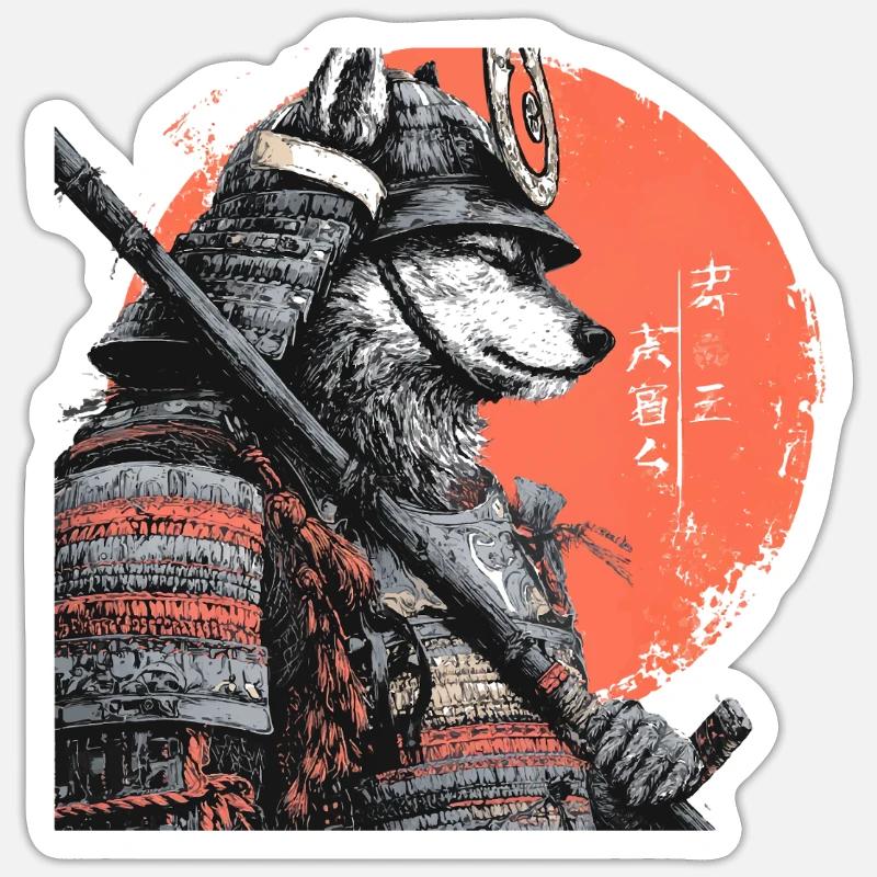 Wolf in Rüstung Samurai Sticker Größe S (10 x 10 cm)