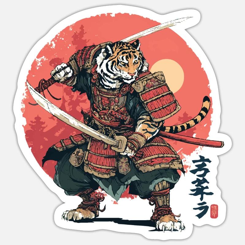 Tiger Samurai in Crimson Armor Sticker size S (10 x 10 cm)