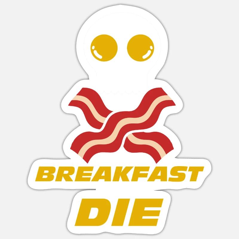 Frühstück oder Totenkopf-Speck-Ei Sticker Größe S (10 x 10 cm)