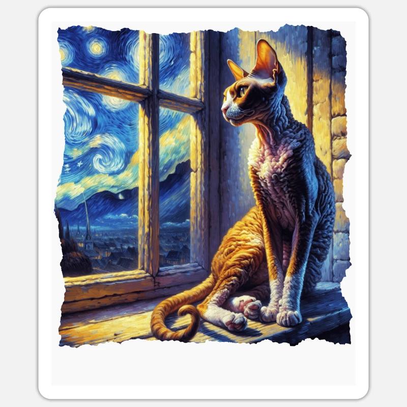 Cornish Rexkatze Starry Night Sticker Größe S (10 x 10 cm)