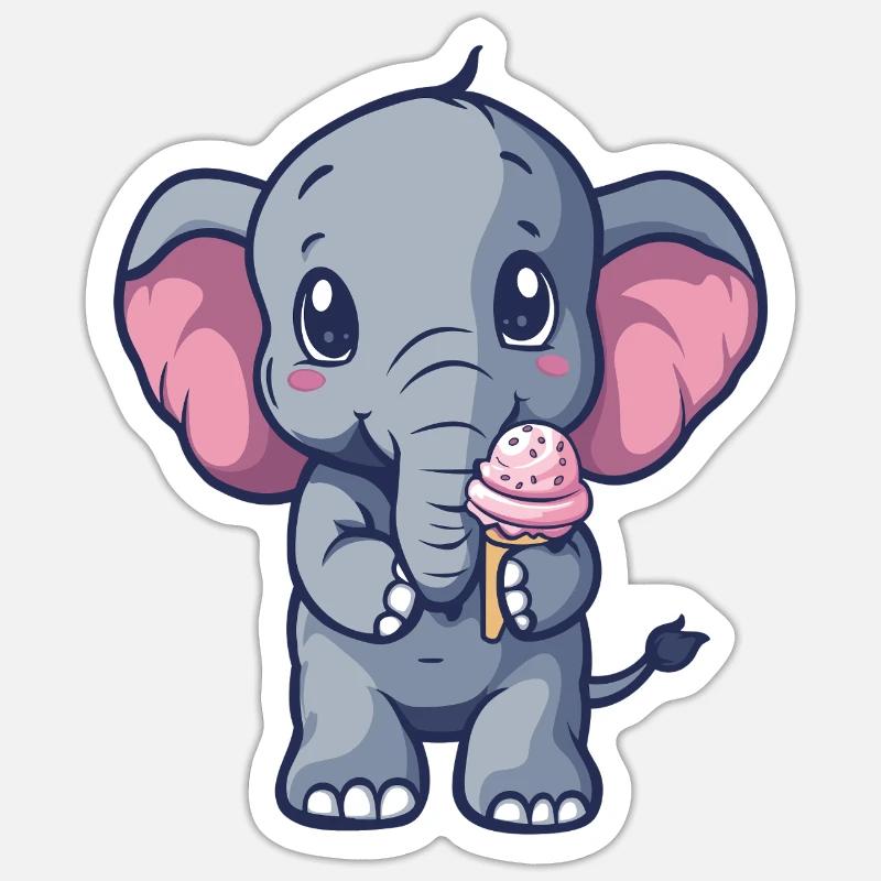 Kleiner Elefant Eiscreme Freund - Sticker Größe S (10 x 10 cm) - Mattweiß