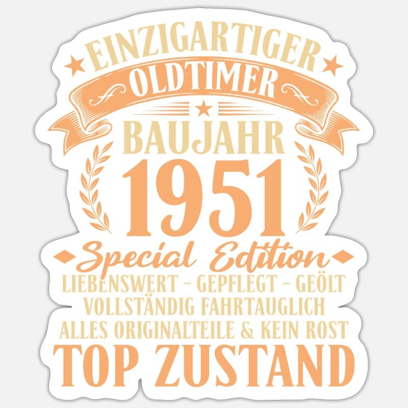 1951 Baujahr Oldtimer 75. Geburtstag Geschenkidee Sticker Größe S (10 x 10 cm)