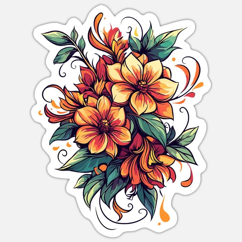 Bouquet de Fleurs de Feu - Sticker taille S (10 x 10 cm) - blanc mat