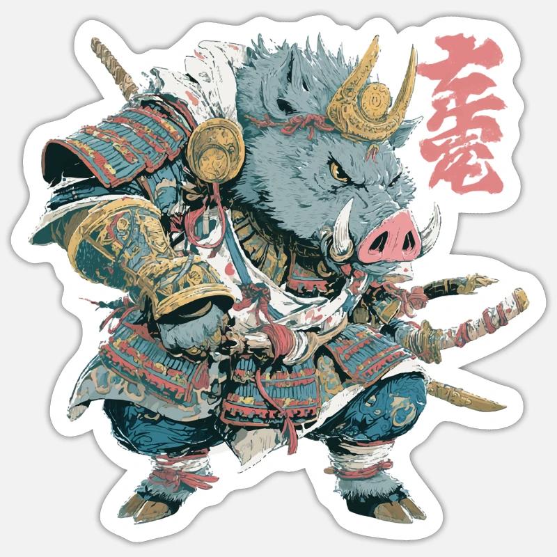 Boar Samurai Armor - Sticker size S (10 x 10 cm) - white matte