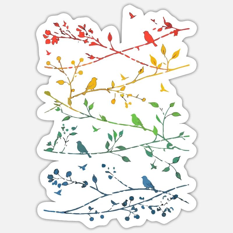 Rainbow branches and birds Sticker size S (10 x 10 cm)