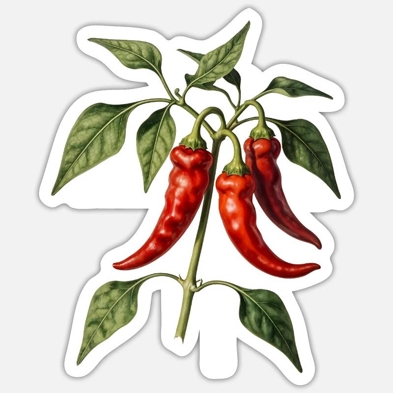 Piments rouges botaniques - Sticker taille S (10 x 10 cm) - blanc mat