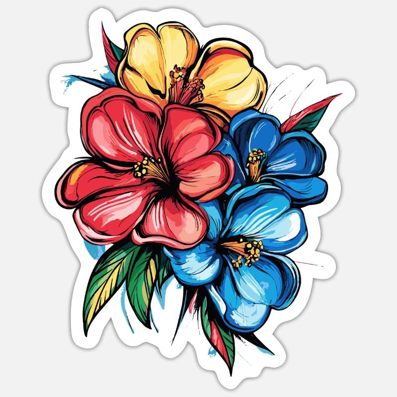 Explosion de l’hibiscus tropical - Sticker taille S (10 x 10 cm) - blanc mat