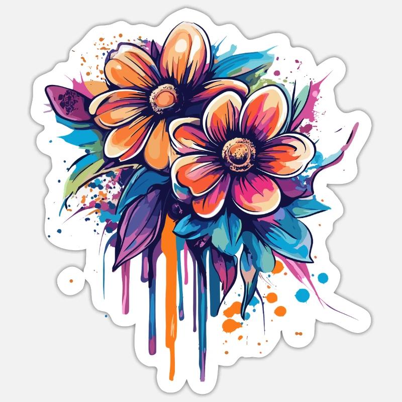 Farbexplosion Blumenstrauß - Sticker Größe S (10 x 10 cm) - Mattweiß