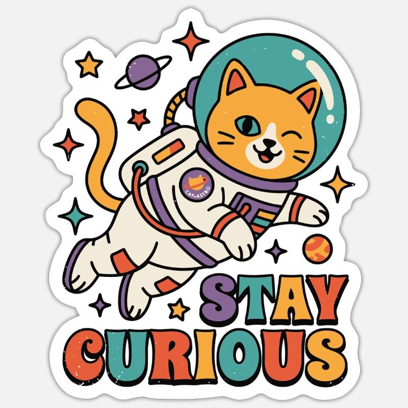 Stay Curious Space Cat - Sticker size S (10 x 10 cm) - white matte