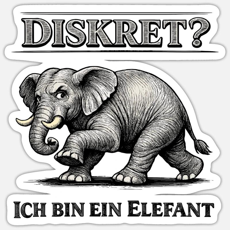 Diskret? Ich bin ein Elefant Humor Spruch Sticker Größe S (10 x 10 cm)