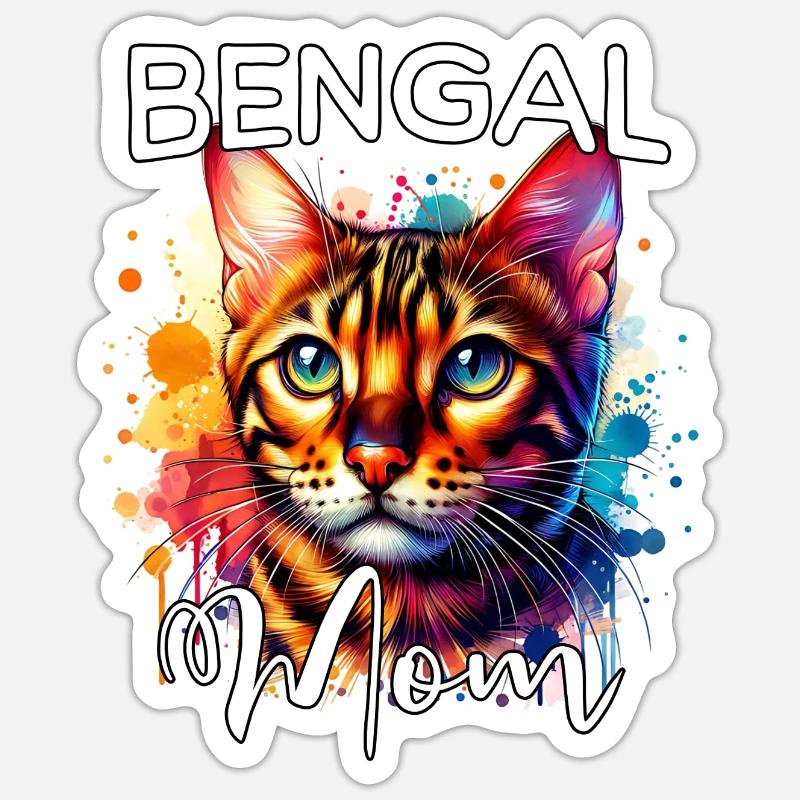 Maman chatte du Bengale - Sticker taille S (10 x 10 cm) - blanc mat