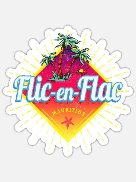 Flic en Flac auf Mauritius Retro Sonnenuntergang - Sticker Größe S (10 x 10 cm) - Mattweiß