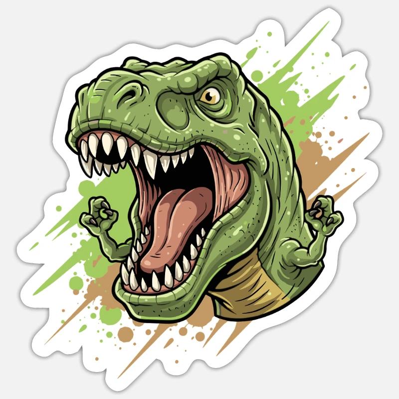 Wütender T Rex mit Farbschwall - Sticker Größe S (10 x 10 cm) - Mattweiß