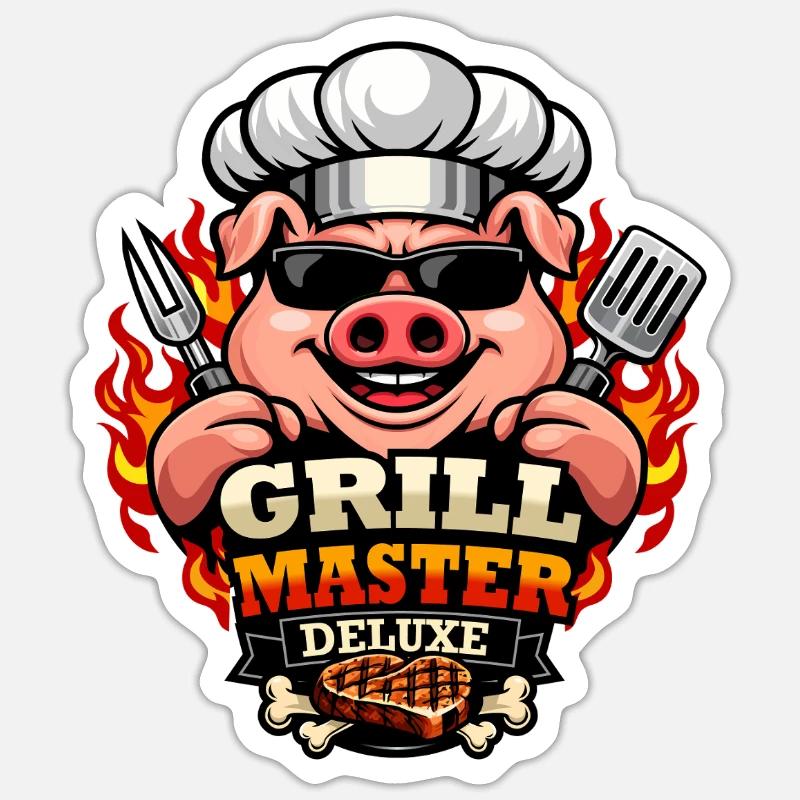 Grill Master Deluxe Barbecue Chef - Sticker taille S (10 x 10 cm) - blanc mat