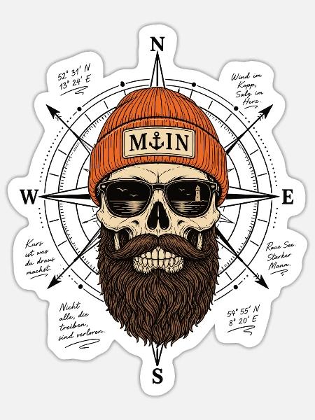 Moin Totenkopf Seemann Norddeutschland Shirt - Sticker Größe S (10 x 10 cm) - Mattweiß