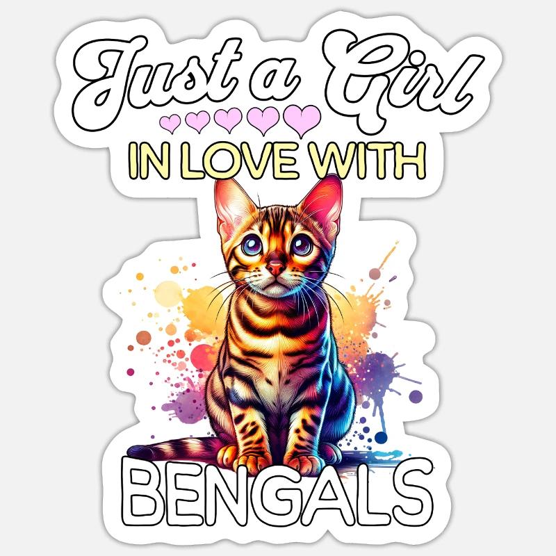 Fille Chat du Bengale - Sticker taille S (10 x 10 cm) - blanc mat