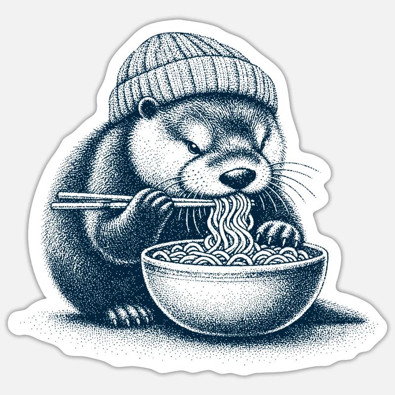 Ramen Otter - Sticker Größe S (10 x 10 cm) - Mattweiß