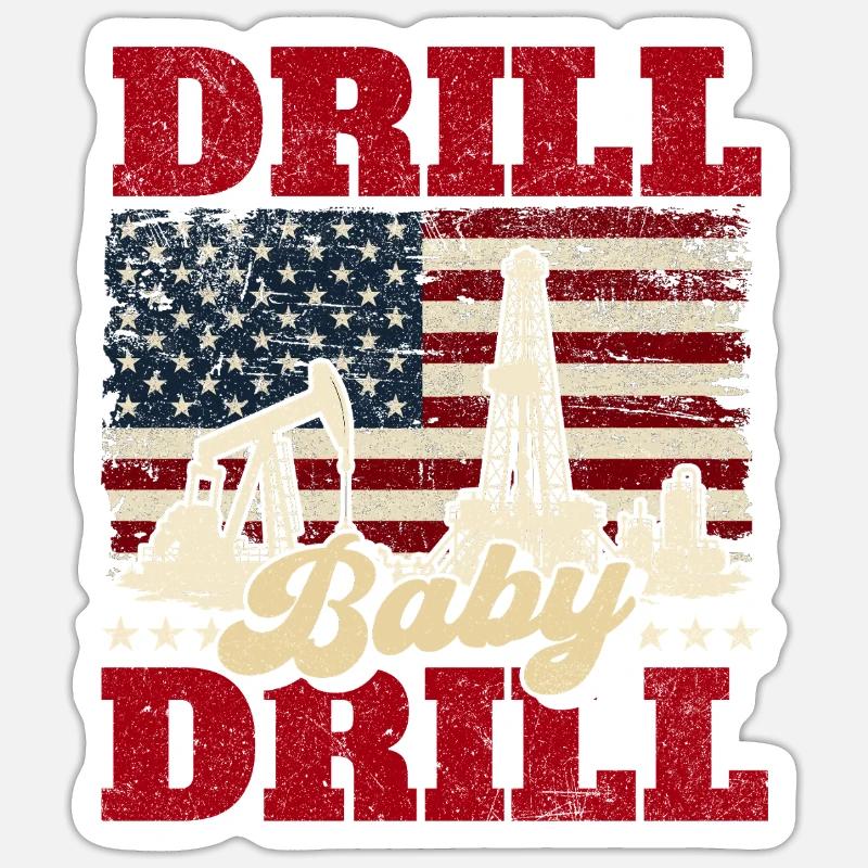 Drill Baby Bohrer Ölfeldarbeiter - Sticker Größe S (10 x 10 cm) - Mattweiß