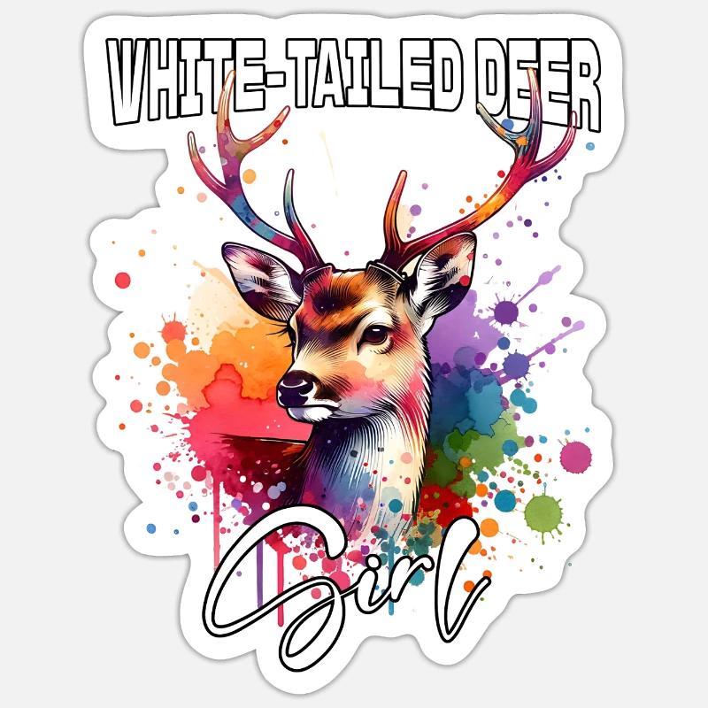 White-Tailed Deer Mädchen Weisswedelhirsch - Sticker Größe S (10 x 10 cm) - Mattweiß