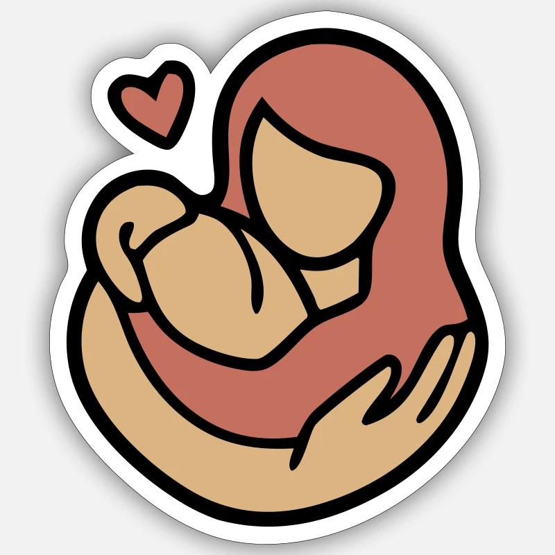 Étreinte Mère-Enfant Amour - Sticker taille S (10 x 10 cm) - blanc mat