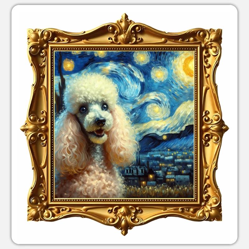 Pudel Starry Night - Sticker Größe S (10 x 10 cm) - Mattweiß
