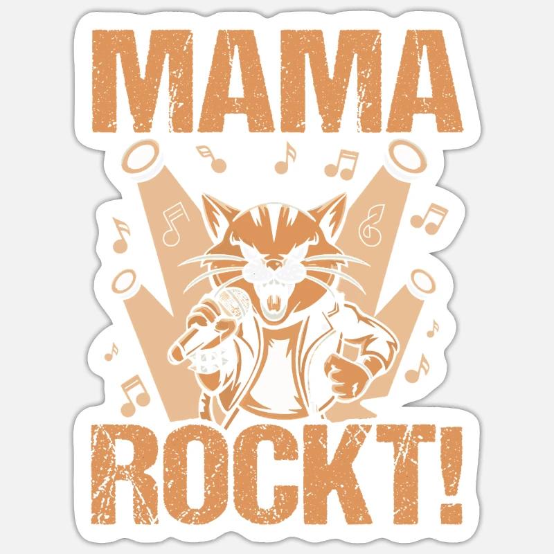 Maman Chat Maman Rocker Cool - Sticker taille S (10 x 10 cm) - blanc mat