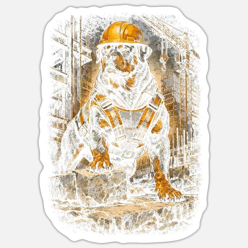 Rottweiler Dog ouvrier du bâtiment - Sticker taille S (10 x 10 cm) - blanc mat