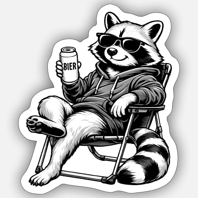 Waschbär Relax - Sticker Größe S (10 x 10 cm) - Mattweiß