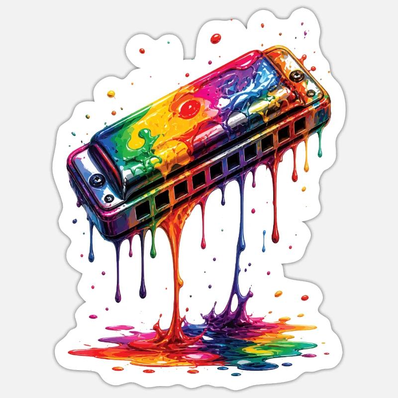Mundharmonika mit tropfender Farbe - Sticker Größe S (10 x 10 cm) - Mattweiß