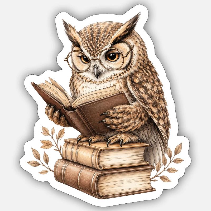 Reading Owl - Sticker size S (10 x 10 cm) - white matte