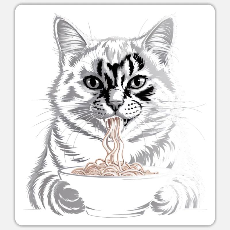 Cat Eats Ramen - Sticker size S (10 x 10 cm) - white matte
