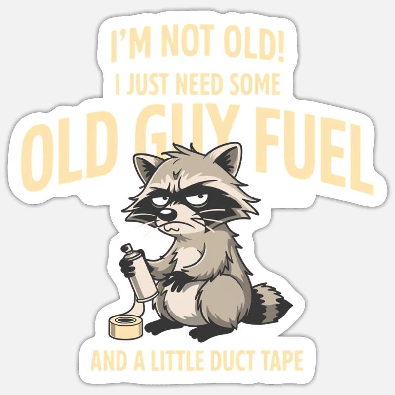 Grumpy Raccoon Old Guy Fuel Tee - Sticker taille S (10 x 10 cm) - blanc mat