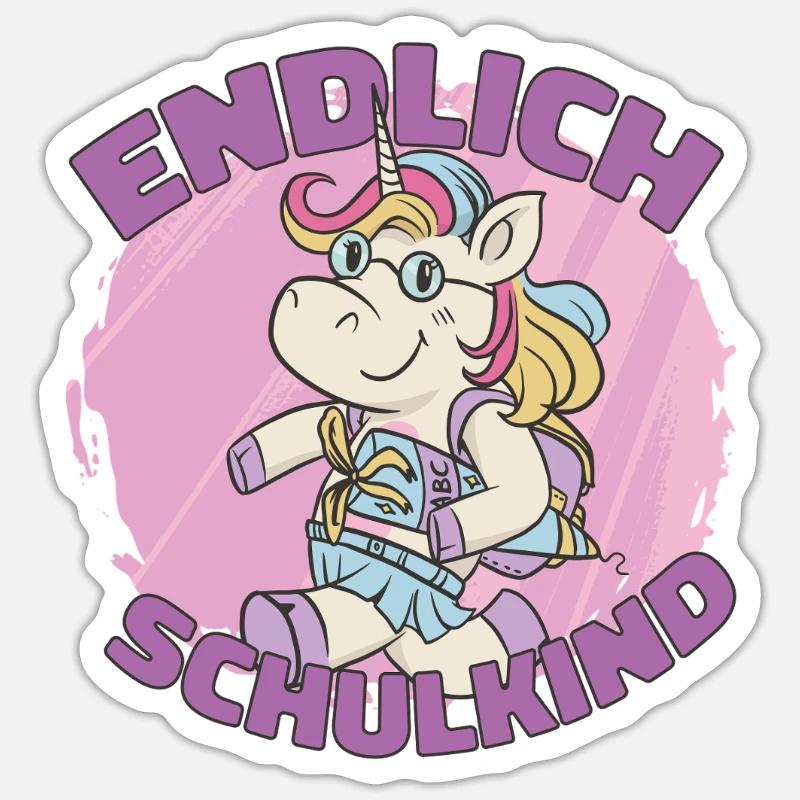 Geschenk Einschulung Endlich Schulkind - Sticker Größe S (10 x 10 cm) - Mattweiß