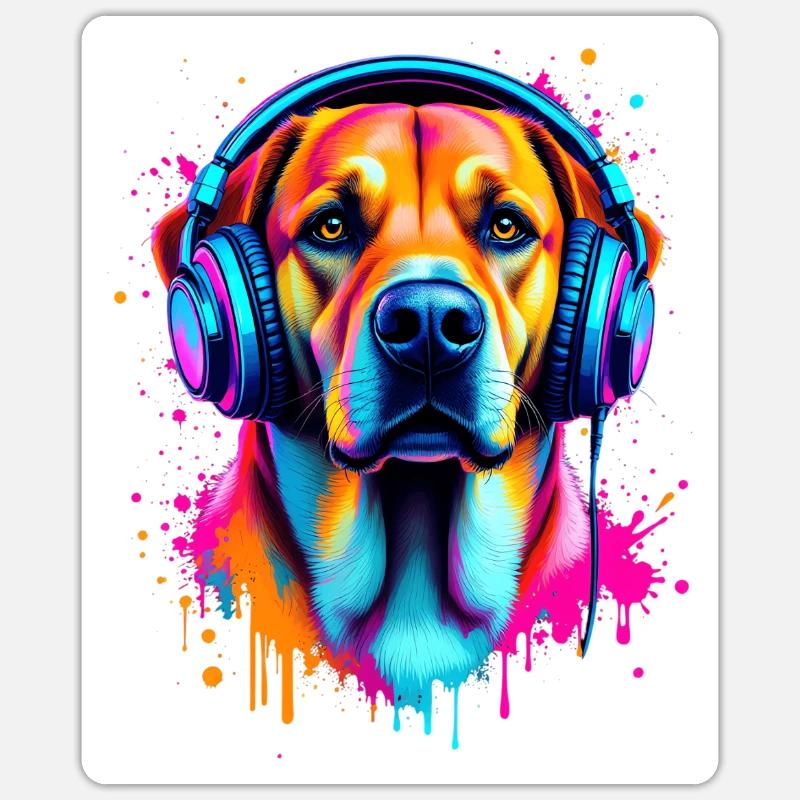 Labrador mit Kopfhörer - Sticker Größe S (10 x 10 cm) - Mattweiß