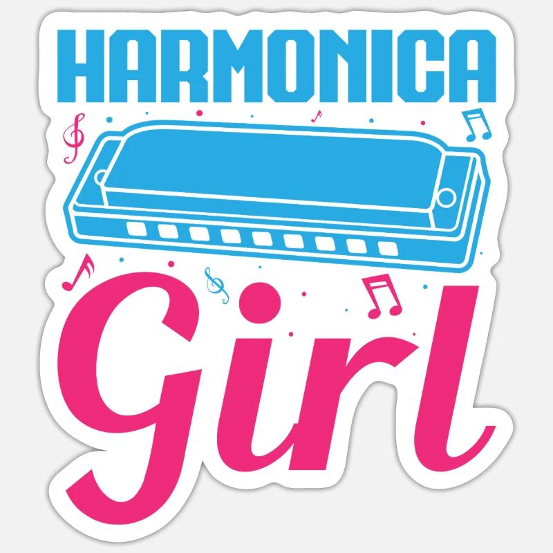Funny Harmonica Player Girl Harmonica - Sticker Größe S (10 x 10 cm) - Mattweiß