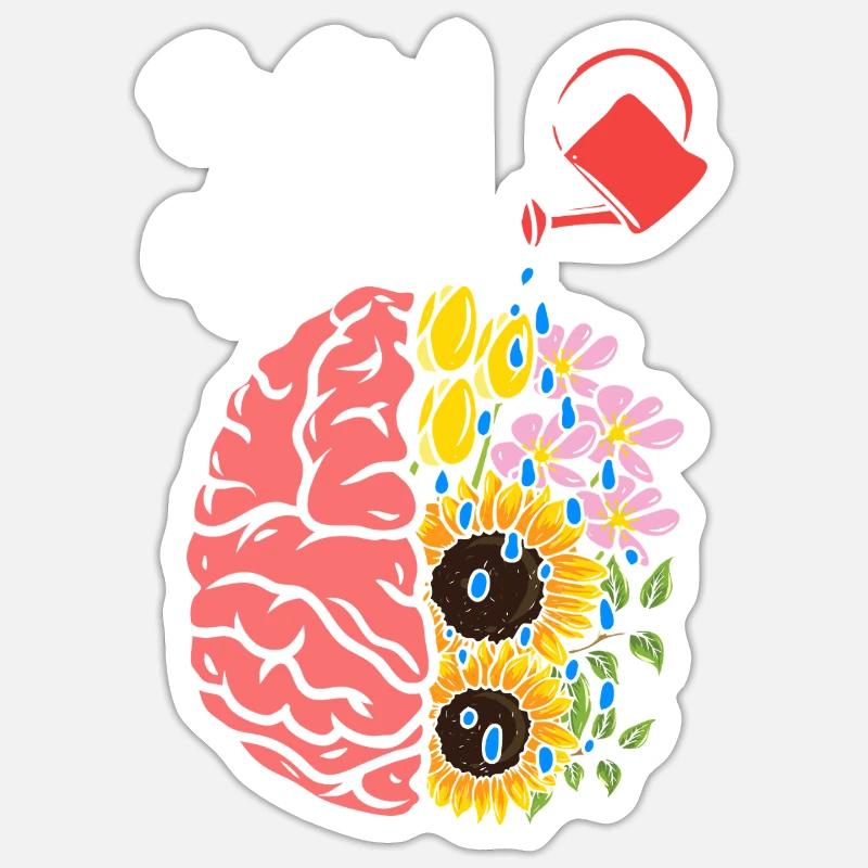 Mind Bloom: Gehirn & Blumen - Sticker Größe S (10 x 10 cm) - Mattweiß