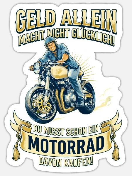 Motorrad Geld Macht Nicht Glücklich Biker Retro - Sticker Größe S (10 x 10 cm) - Mattweiß