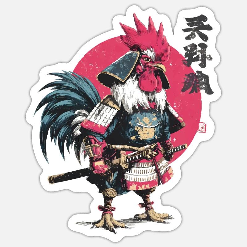 Armure samouraï coq - Sticker taille S (10 x 10 cm) - blanc mat