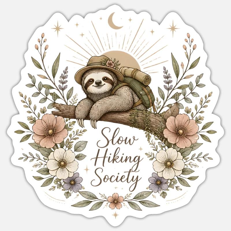 Langsame Wandergesellschaft Faultierkunst - Sticker Größe S (10 x 10 cm) - Mattweiß