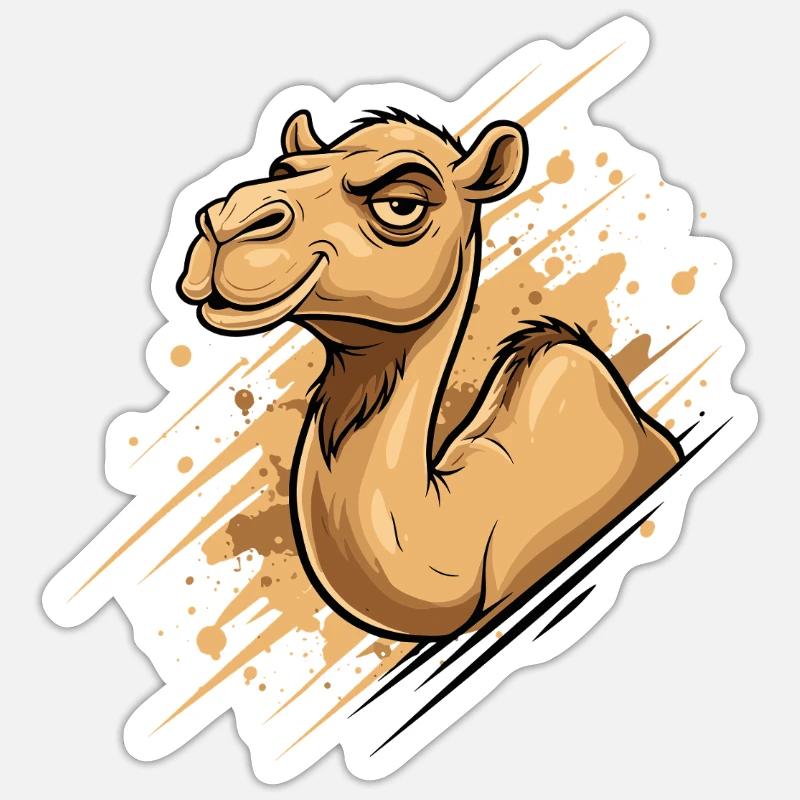 Kamel Karikatur Spritz-Splash - Sticker Größe S (10 x 10 cm) - Mattweiß