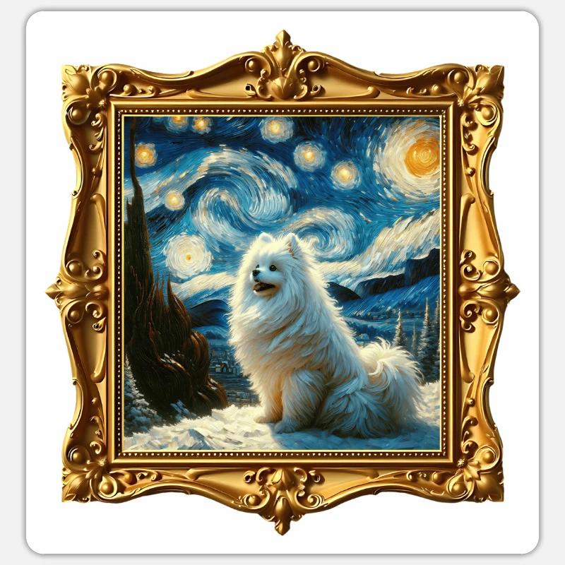 Spitz Pomeranian Starry Night - Sticker size S (10 x 10 cm) - white matte