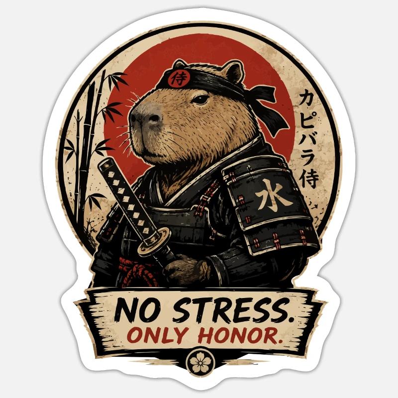 Samurai Hamster – Keine Sorge, Ehre - Sticker Größe S (10 x 10 cm) - Mattweiß