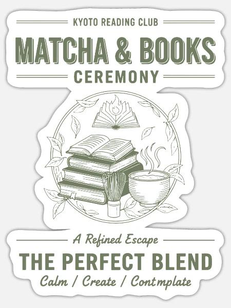 Matcha-und-Bücher-Zeremonie – Die perfekte Mischung - Sticker Größe S (10 x 10 cm) - Mattweiß