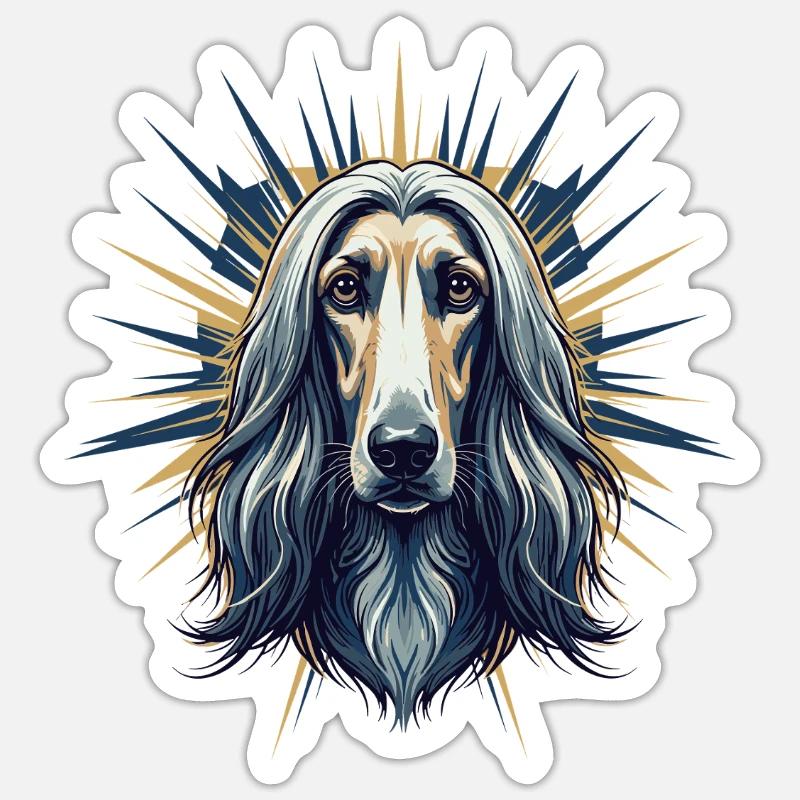 Portrait borzoï avec rayons solaires - Sticker taille S (10 x 10 cm) - blanc mat