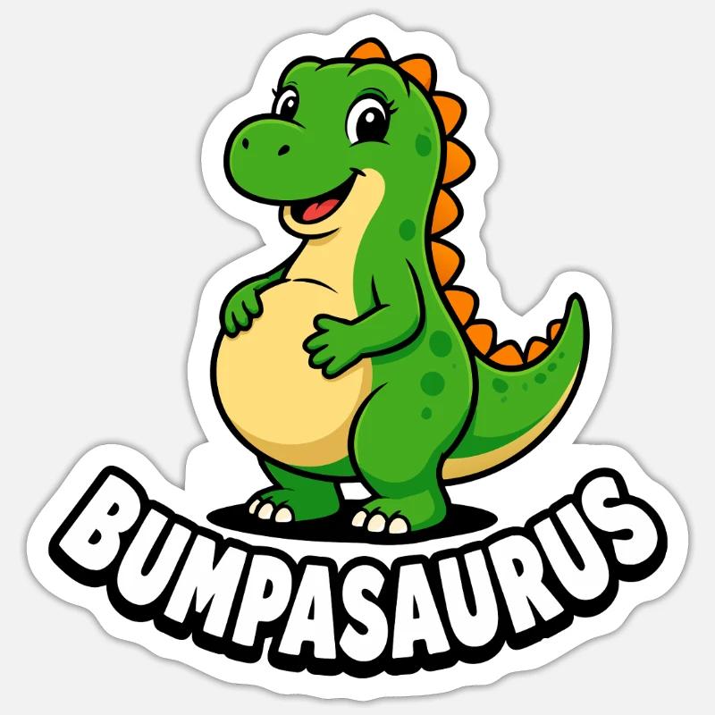 Grossesse de dinosaure Bumpasaurus enceinte - Sticker taille S (10 x 10 cm) - blanc mat