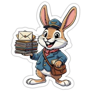 Hase als Postbote mit Briefstapel - Sticker Größe S (10 x 10 cm) - Mattweiß - Vorne